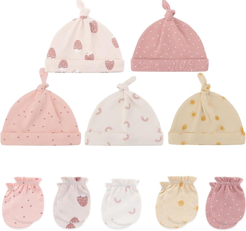 MAMIMAKA Newborn Baby Boy Girl Caps Mittens Socks Set Cotton Baby Essentials Accessories (Hats+Gloves+Socks) - Image 2